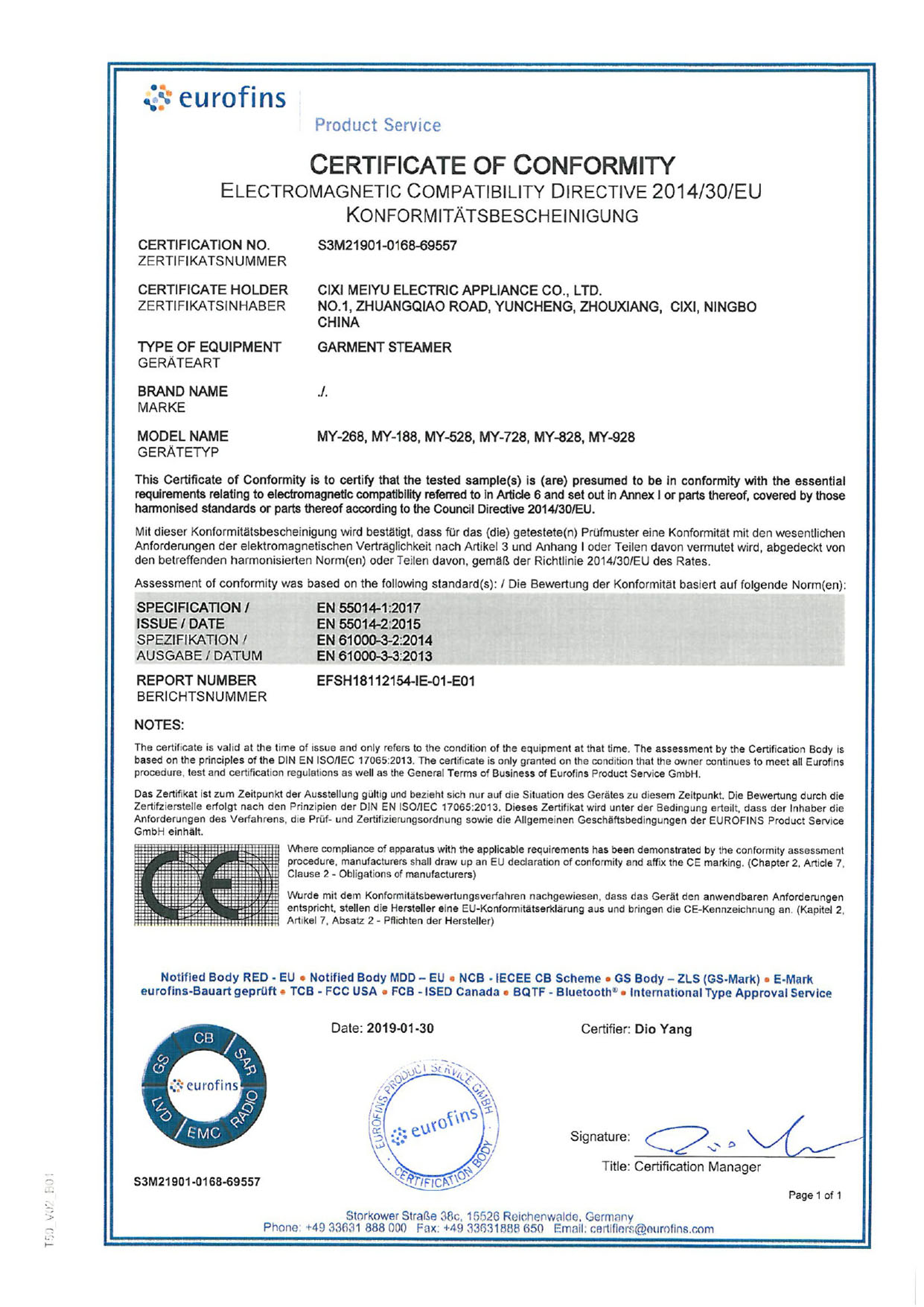 EMC-sertifikaat S3M21901-0168-69557_EMC CoC